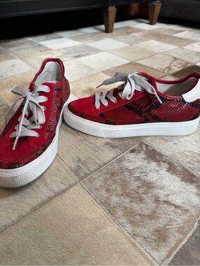 rag & bone Red Snakeskin-Print Low-Top Sneakers